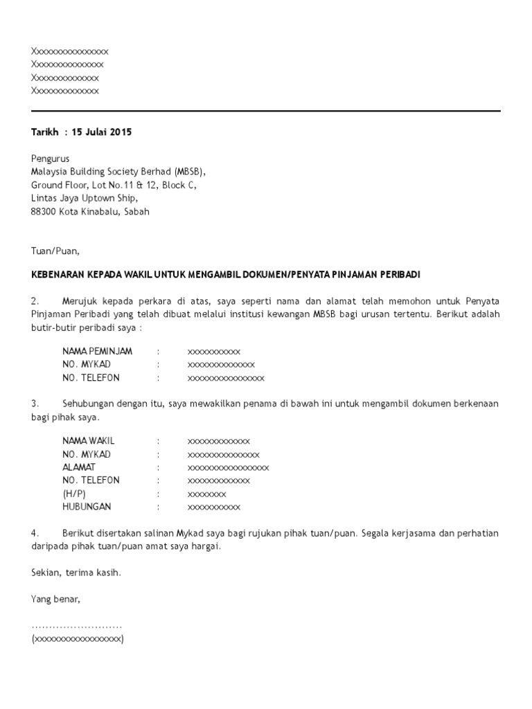 Contoh Surat Wakil Ambil Dokumen Letter 7saudara Com