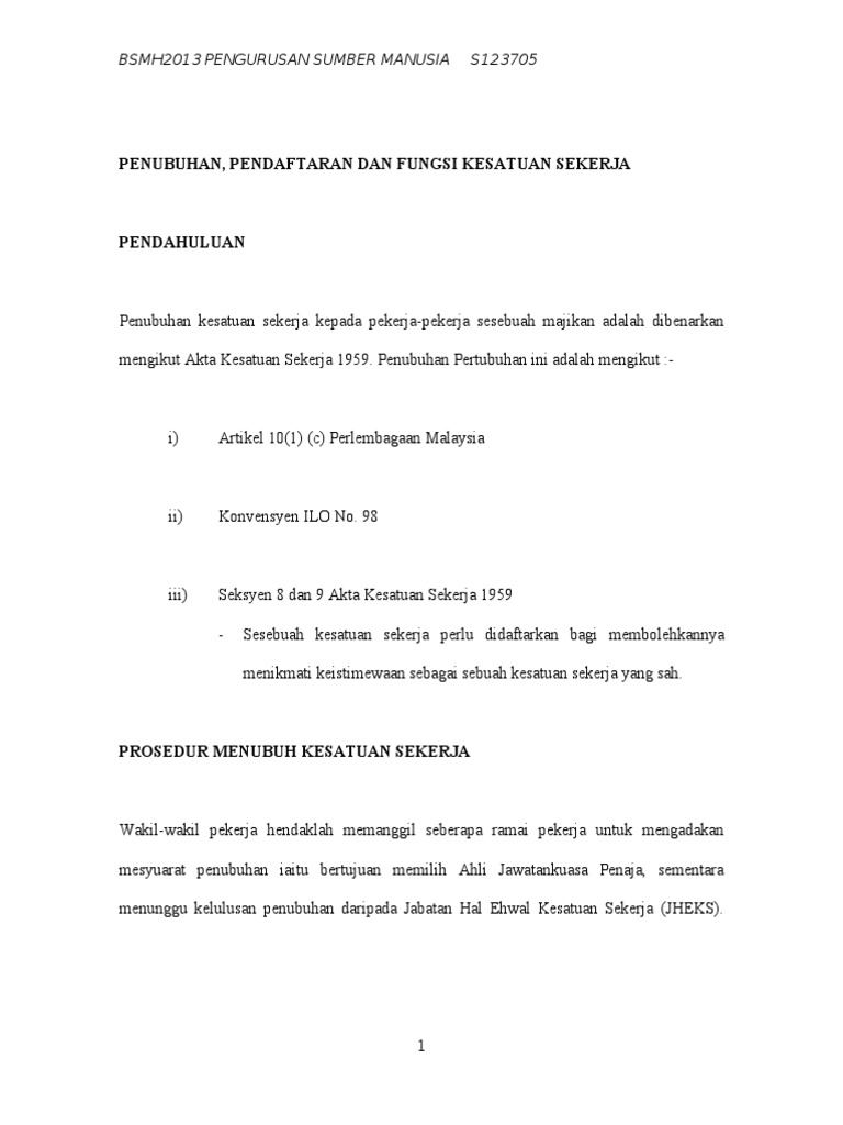 Borang B Permohonan Pendaftaran Kesatuan Sekerja