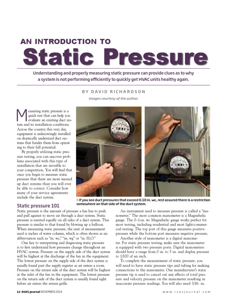 Introduction to static pressure Pressure Measurement Duct (Flow)