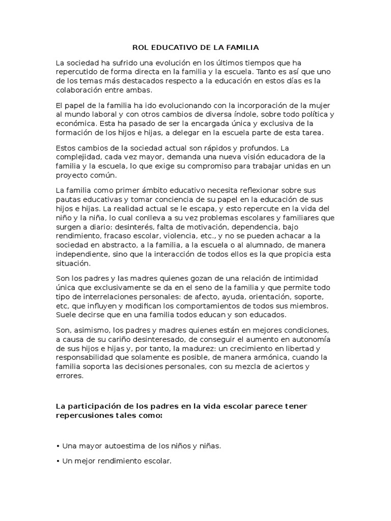 Rol Educativo de la Familia en la Sociedad | PDF | Familia | Hombre