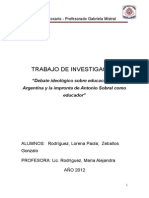 Debate Ideológico Sobre Educación en Argentina y La Impronta de Antonio Sobral Como Educador