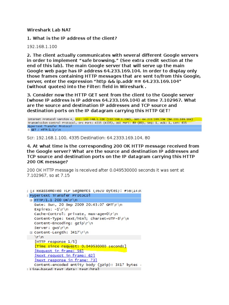Wireshark NAT Lab Analysis | PDF | Transmission Control Protocol ...