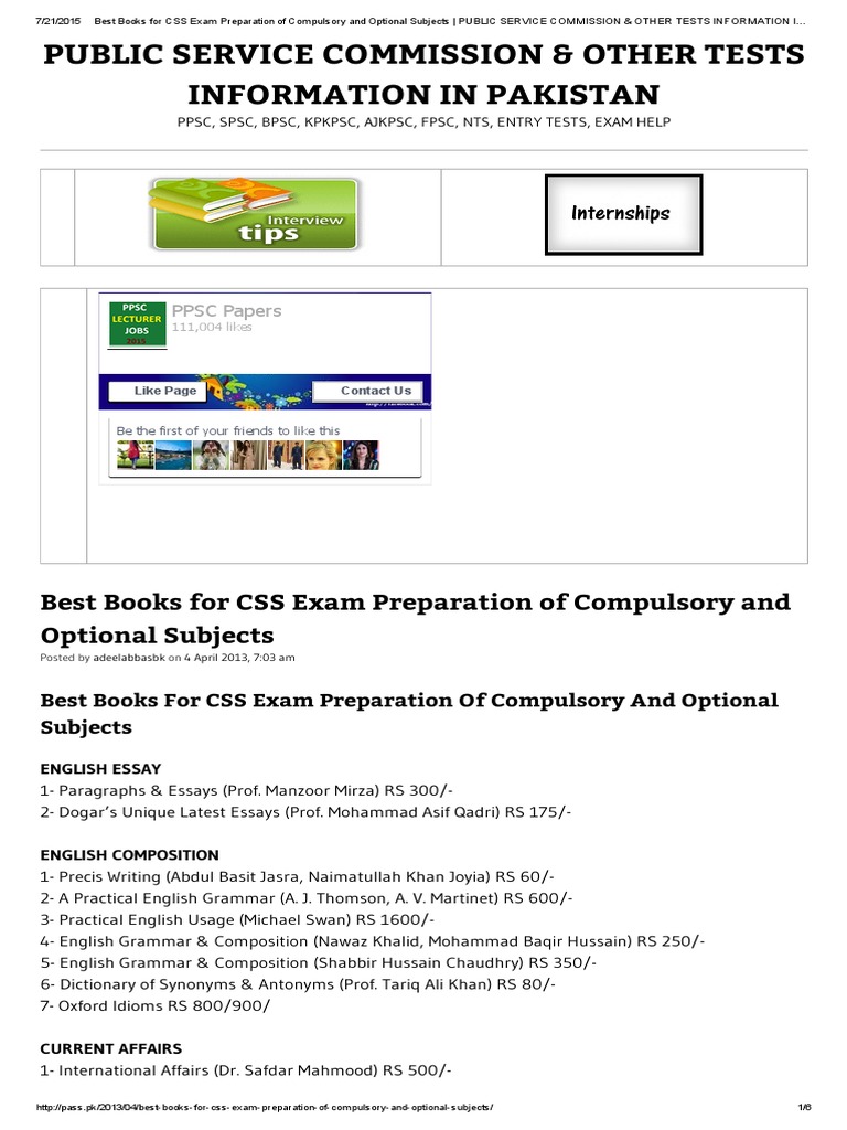 Best Books for Css Exam Preparation of Compulsory and