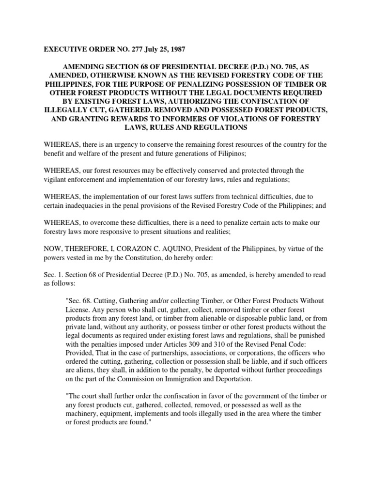 Amending P.D. 705: EO 277 Overview | PDF | Decree | Forestry