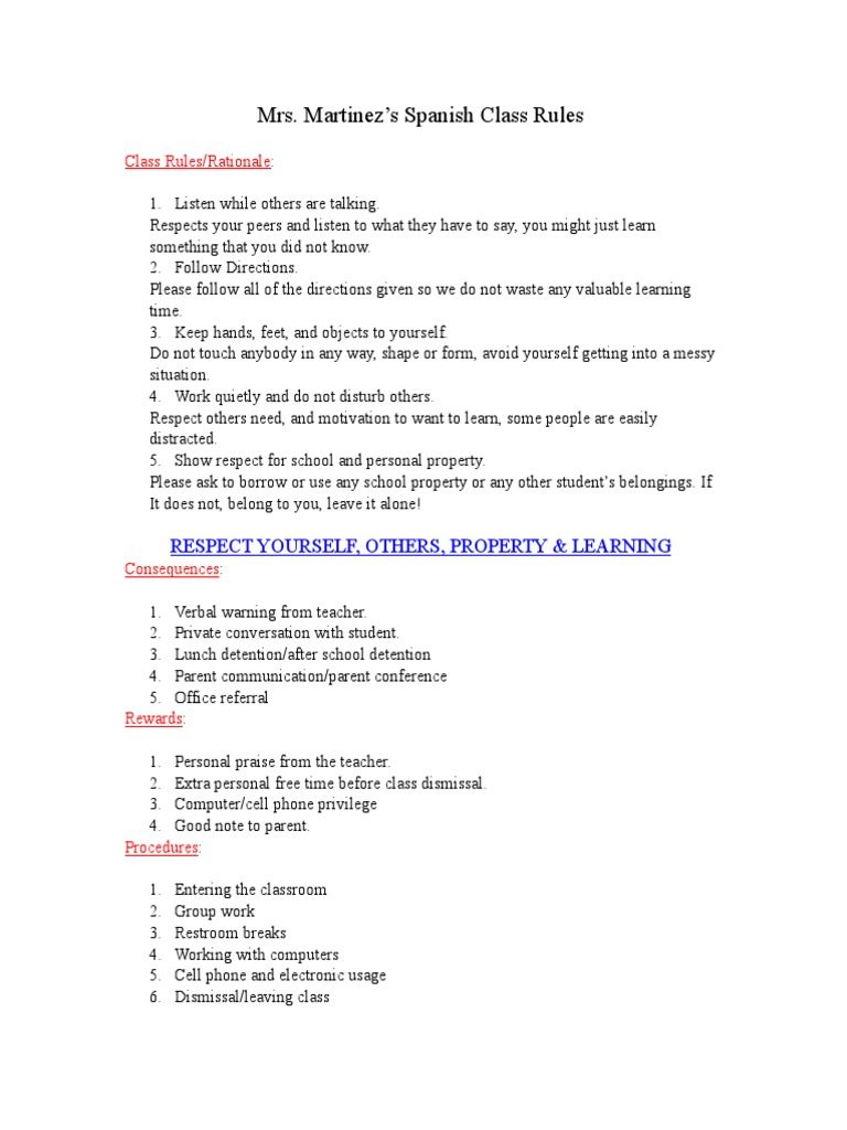 Classroom Rules and Consequences | PDF