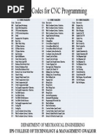 G & M Codes For CNC Programming: Department of Mechanical Engineering