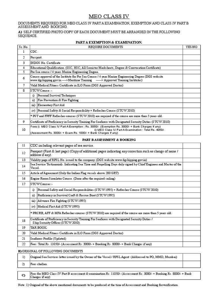 MEO Class IV Exam Requirements Guide | PDF | Sailor | Test (Assessment)