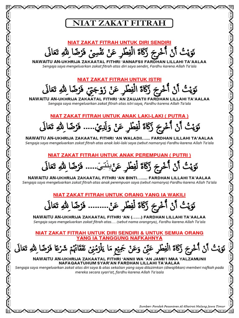 Niat Zakat Fitrah Dan Menerima Zakat