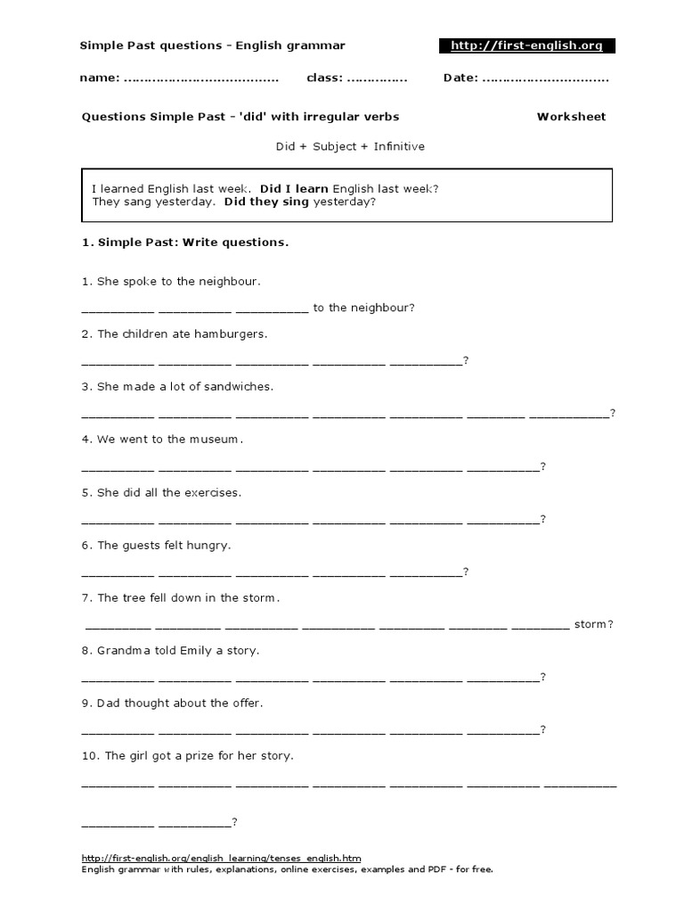 Simple Past Questions Worksheet | PDF