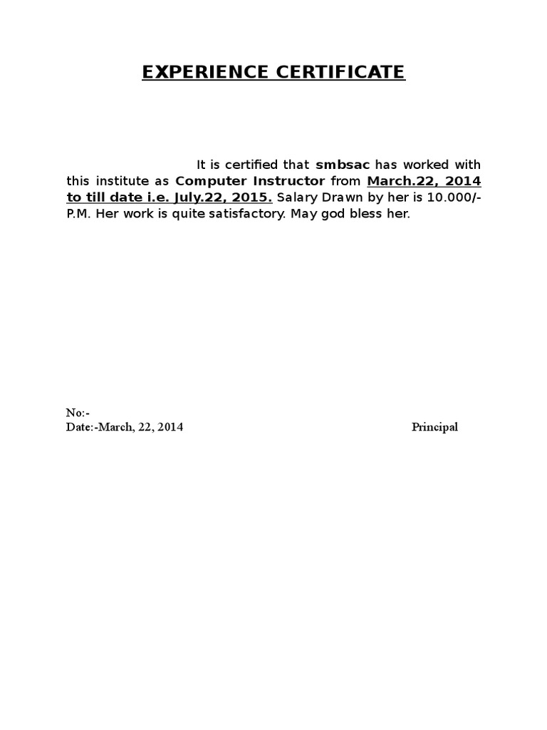 Experience Certificate for Computer Instructor | PDF | Career & Growth