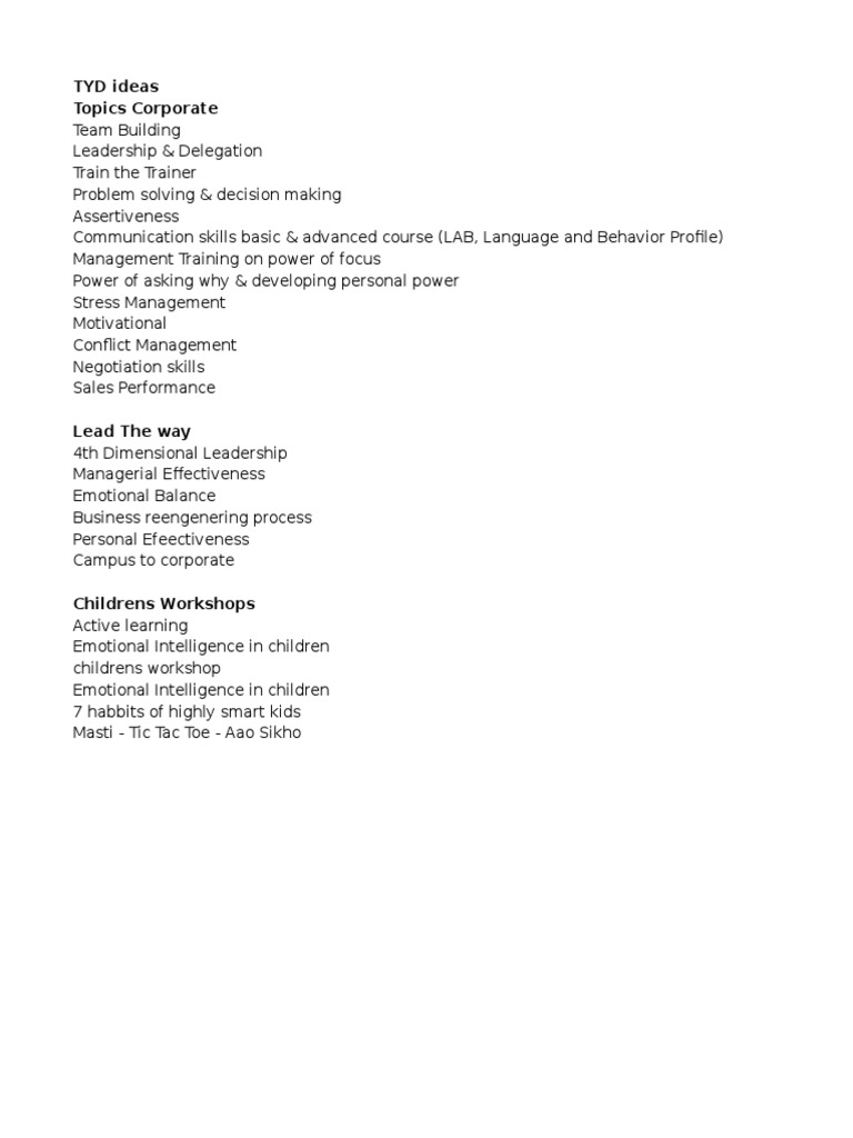 Corporate & Personal Development Workshops | PDF