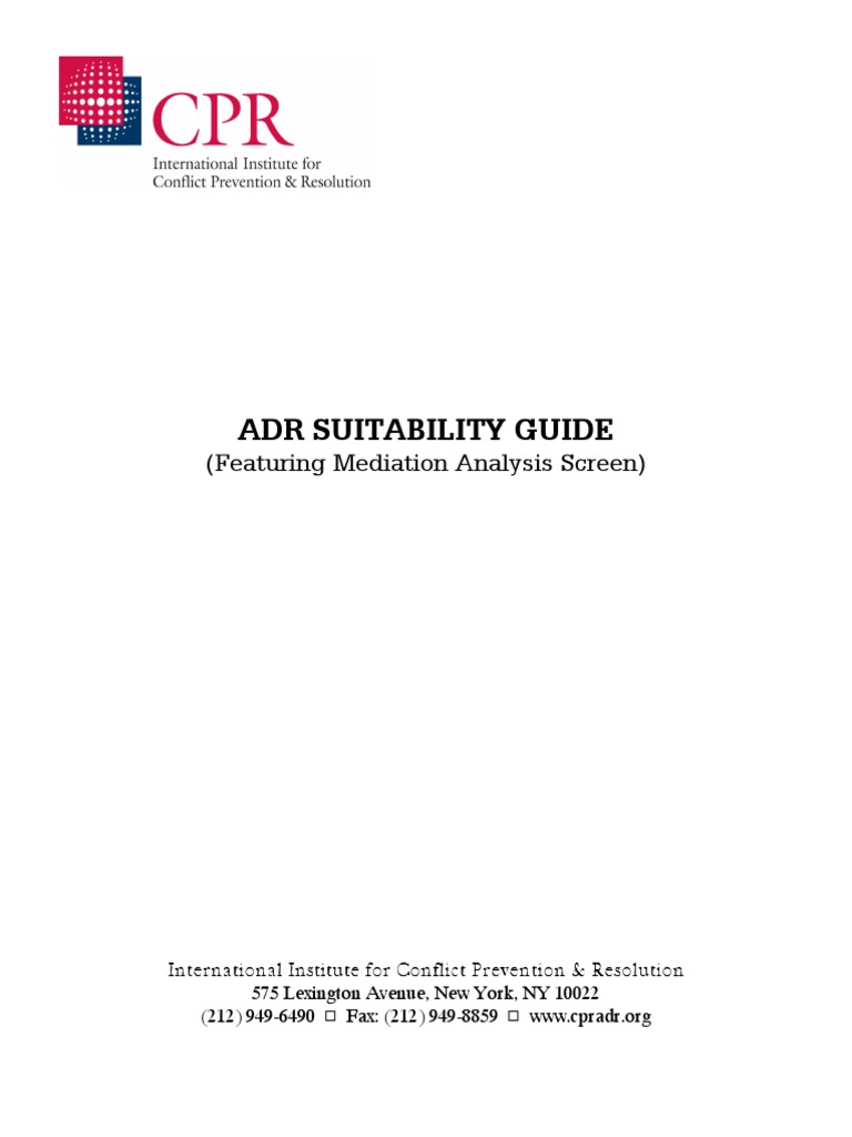 ADR Suitability Screen | PDF | Mediation | Alternative Dispute Resolution