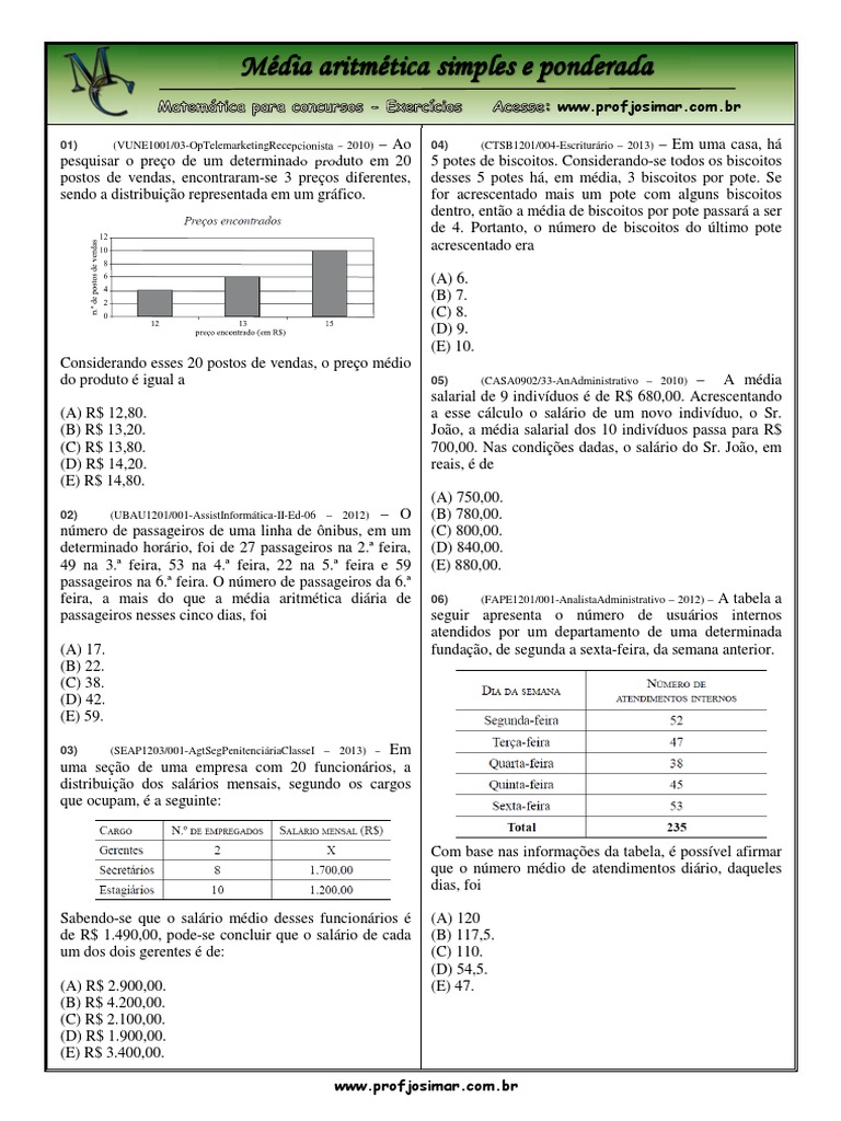 Média Aritmética Simples e Ponderada | Média | Aritmética