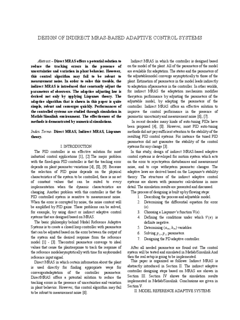 Indirect MRAS Adaptive Control Design | PDF | Control System | Cybernetics