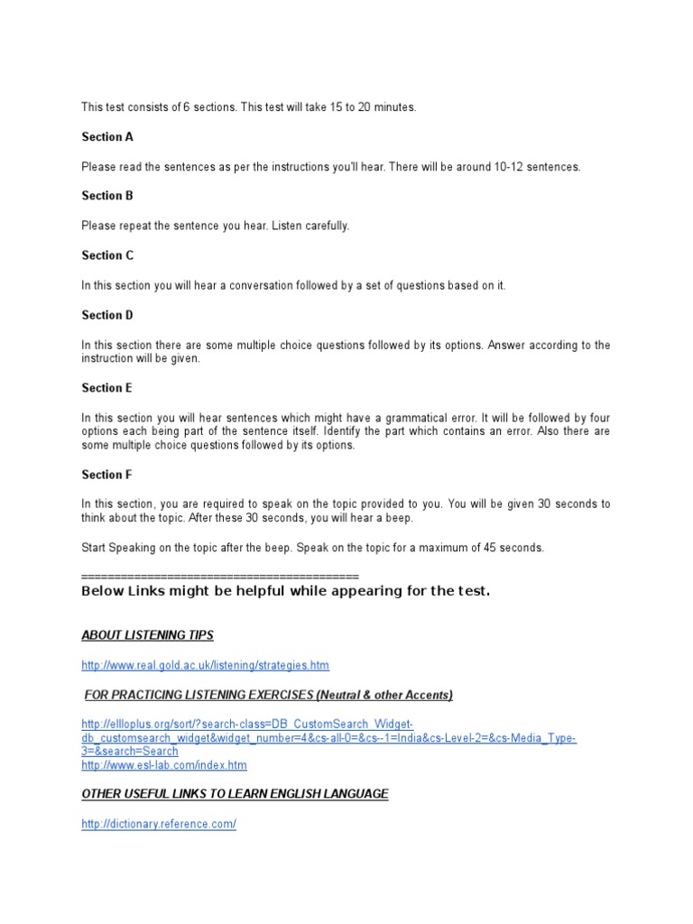 English Listening Test Overview | PDF
