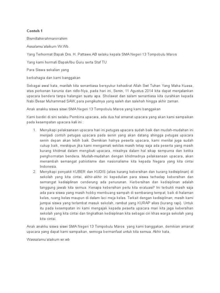 Contoh Amanat Pembina Upacara