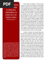 A Literatura Angolana e a Representação Da Guerra Pela Independência, Da Guerra Civil e Da Violência Urbana