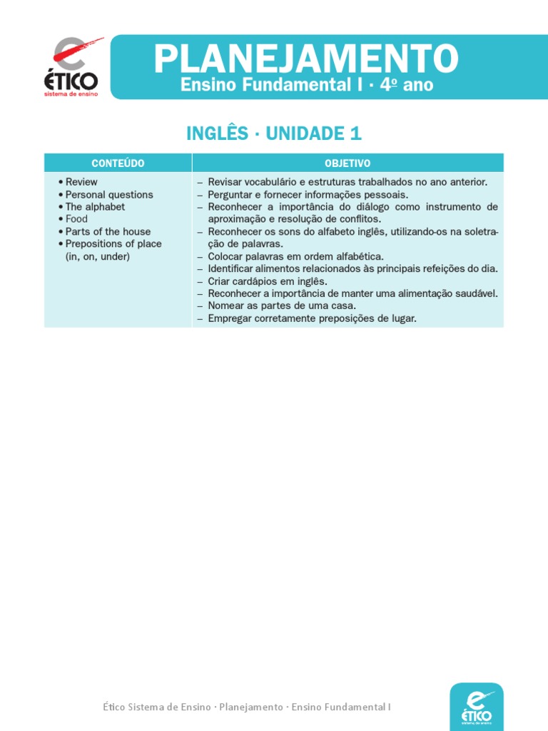 Ensino Fundamental 1 Ao 5 Ano 4 Ano Ingles | PDF | Idiomas