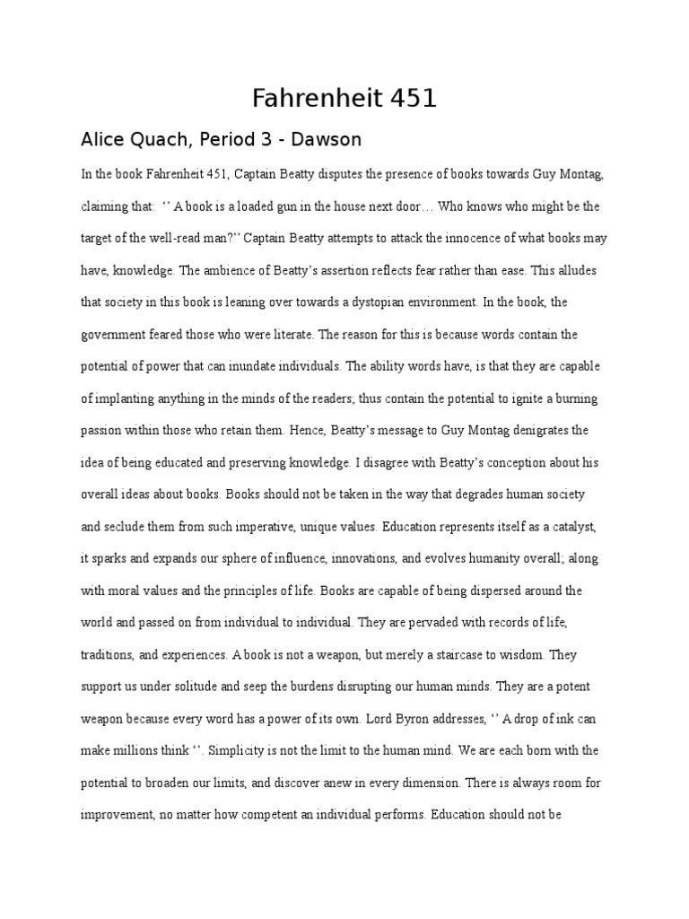 essay on fahrenheit 451 theme