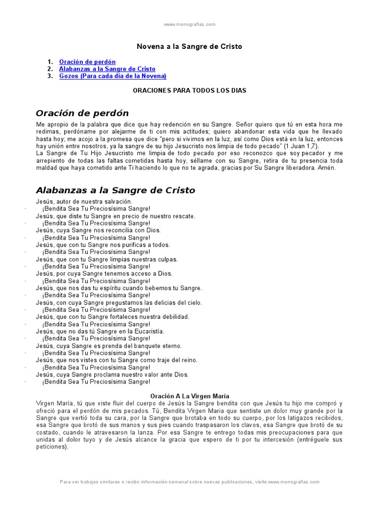 Novena a la Sangre de Cristo Completa | PDF | Cristo (título) | eucaristía