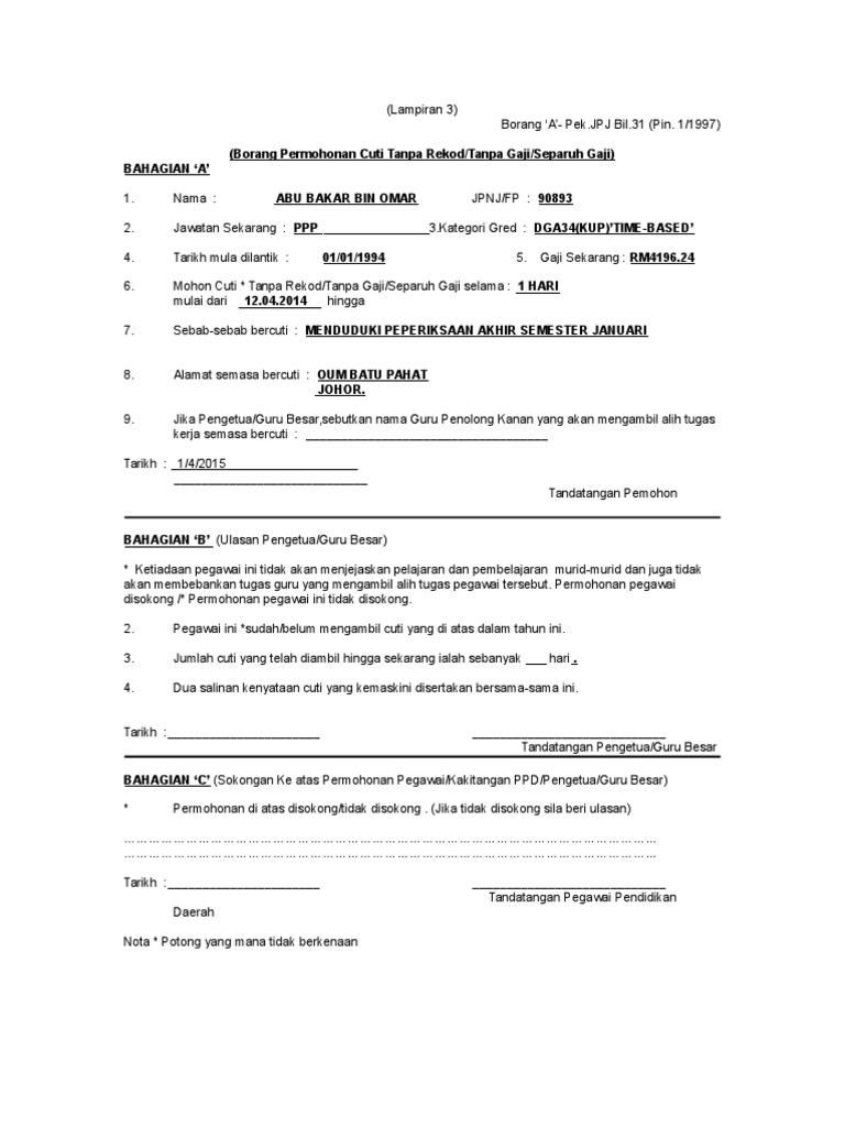 Cuti Tanpa Rekod Pdf