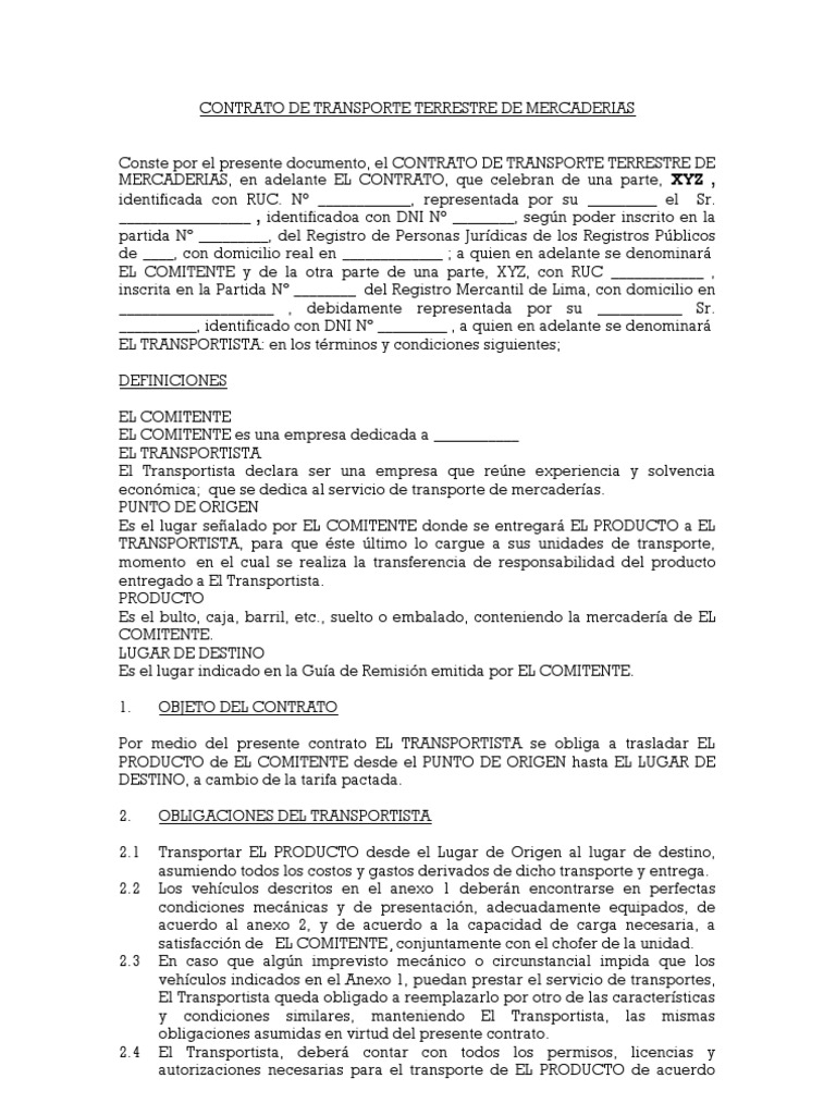Contrato de Transporte Terrestre de Mercaderias 2010