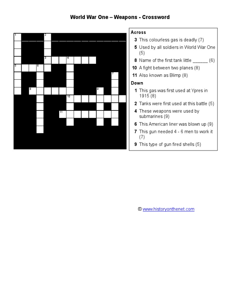 weapons crossword Military Conflicts
