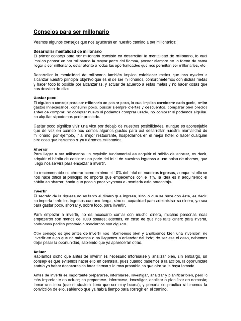 Claves para hacerse millonario | PDF | Dinero | Inversiones