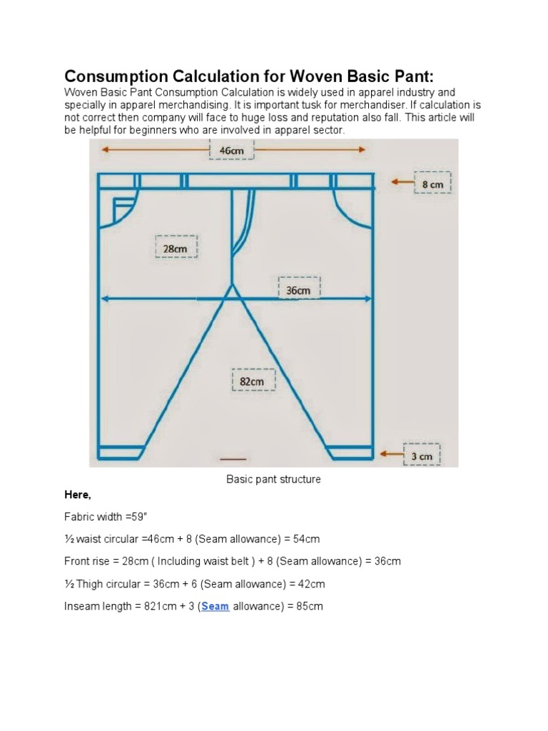 Consumption Calculation for Woven Basic Pant Here,