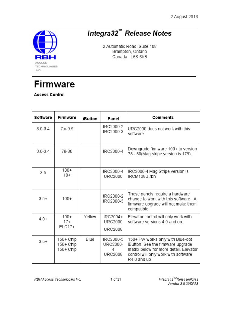 Firmware: Integra32 Release Notes | PDF | Software Bug | Digital Video ...