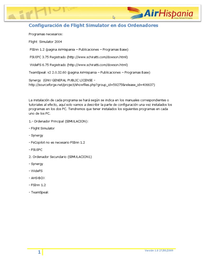 Configuración de Flight Simulator en Dos Ordenadores 1.1 PDF | PDF ...