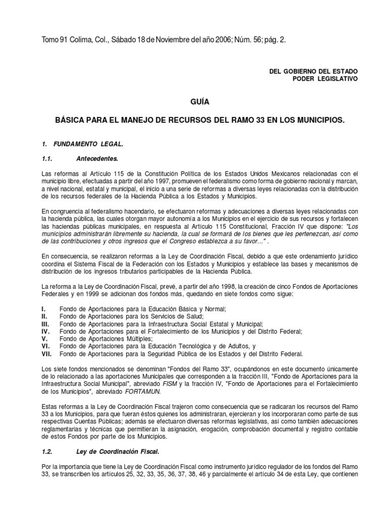 Básica Para El Manejo de Recursos Del Ramo 33 en Los Municipios ...