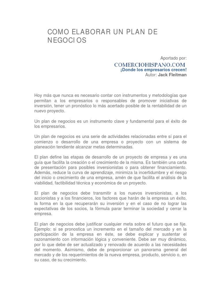 Guía para Elaborar un Plan de Negocios | PDF | Crecimiento personal y ...