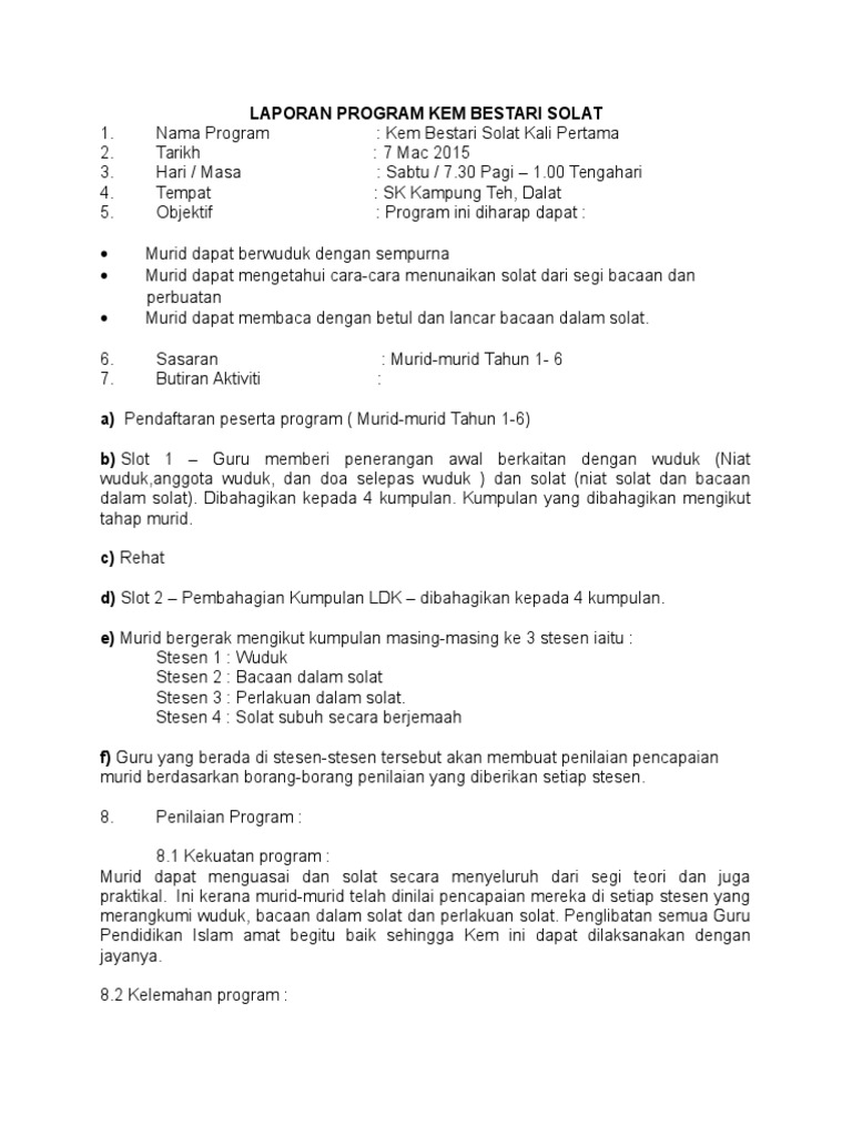 Laporan Program Kem Bestari Solat