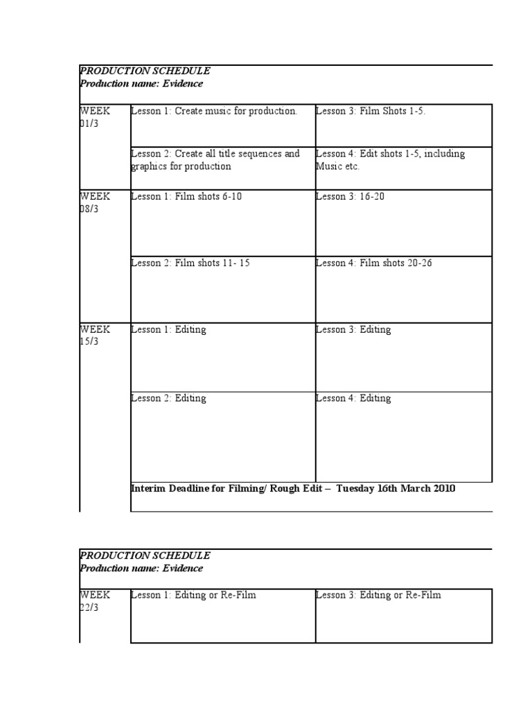 Film Production Schedule for Evidence | PDF