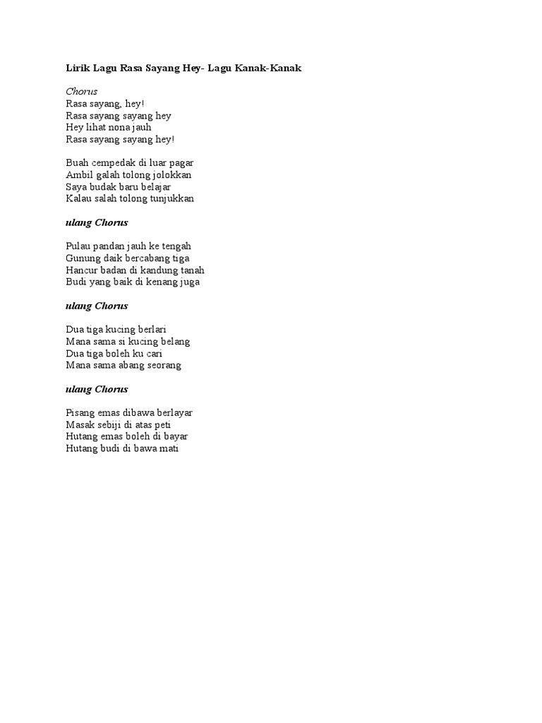 Lirik Lagu Rasa Sayang Hey Pdf