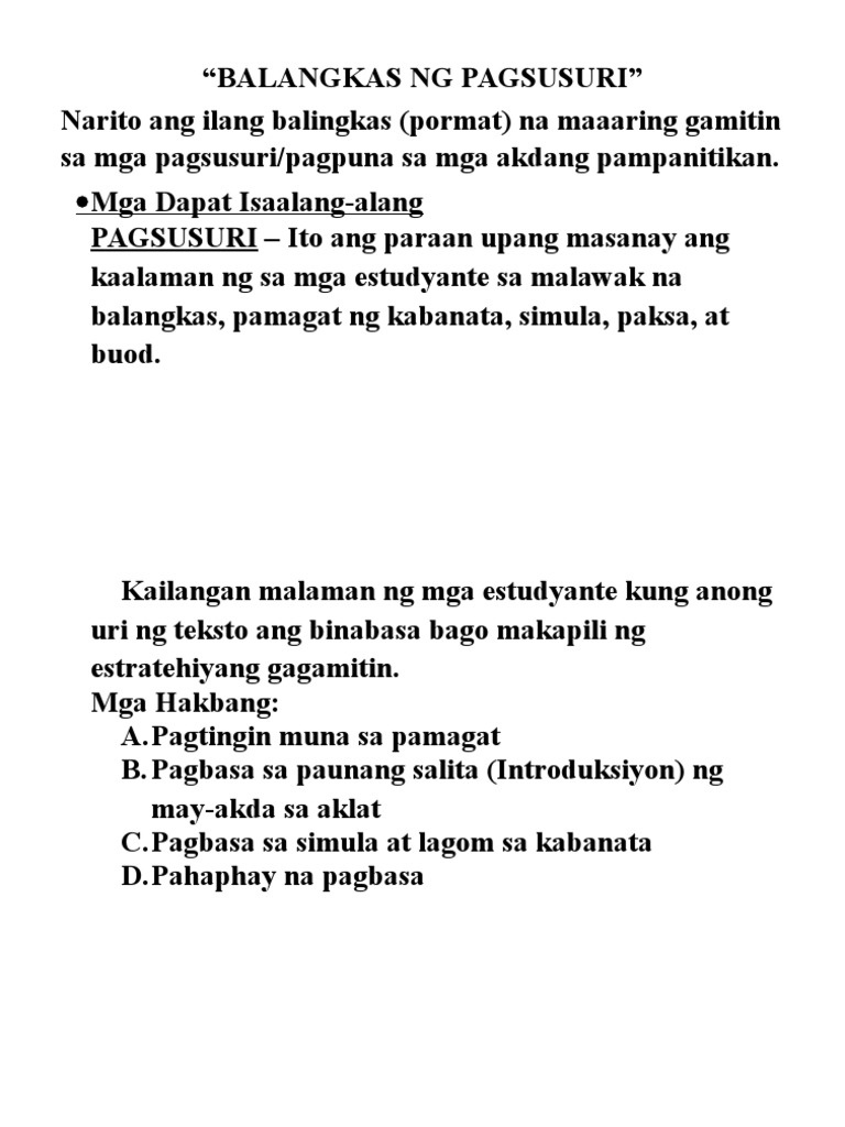 Balangkas Ng Pagsusuri