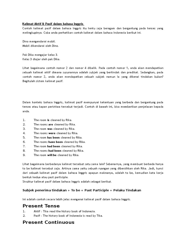 Kalimat Aktif Pasif Dalam Bahasa Inggris Pdf Bahasa Indonesia Gaya Fiksi