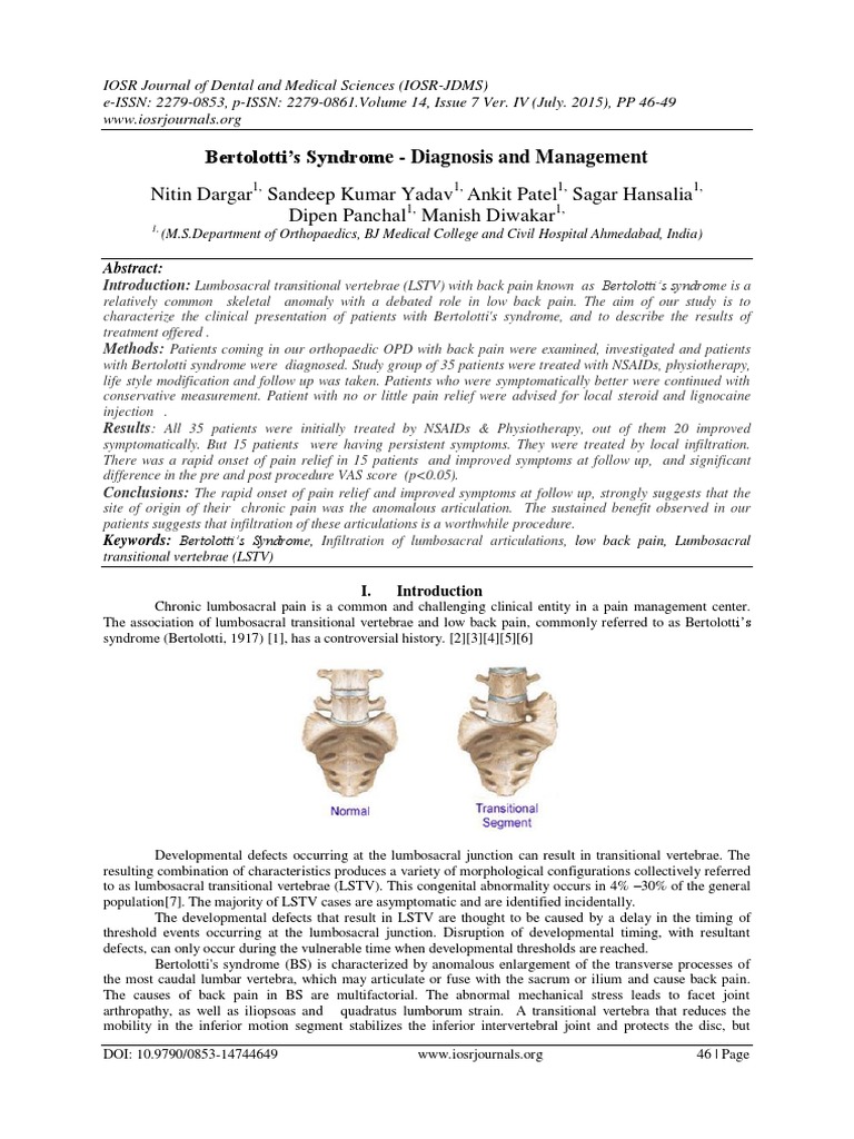 Bertolotti's Syndrome: Diagnosis & Treatment | PDF | Back Pain | Vertebra