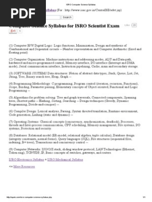 ISRO Computer Science Syllabus | PDF