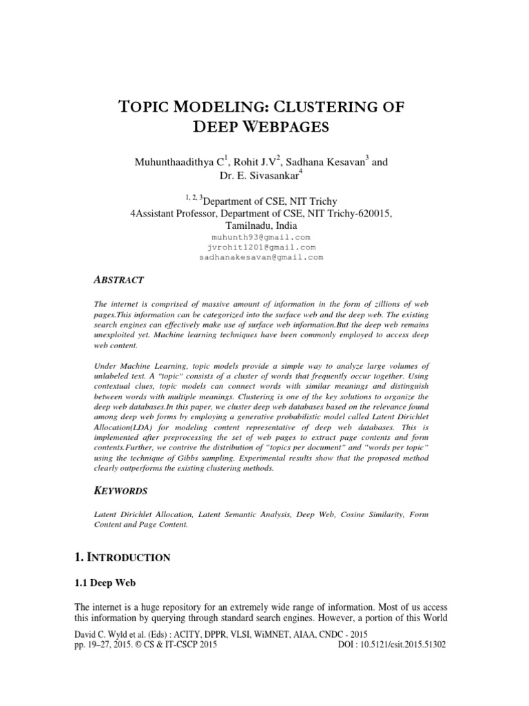 Topic Modeling Clustering of Deep Webpages | PDF | Cluster Analysis ...