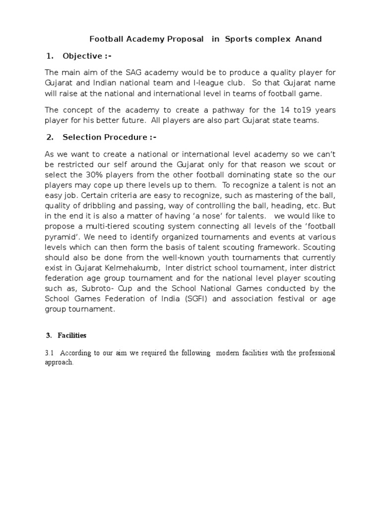 Football Academy Proposal in Sports Complex Anand 1. Objective PDF