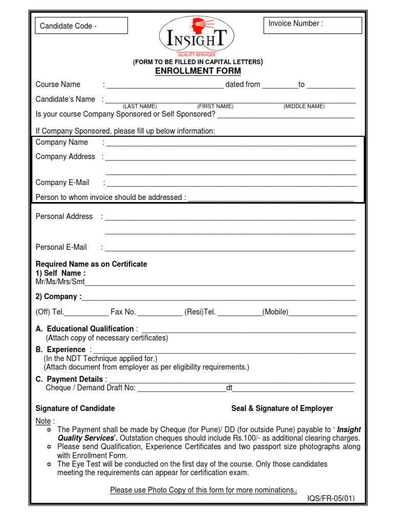 FR-05 Enrollment Form Rev.01 | PDF