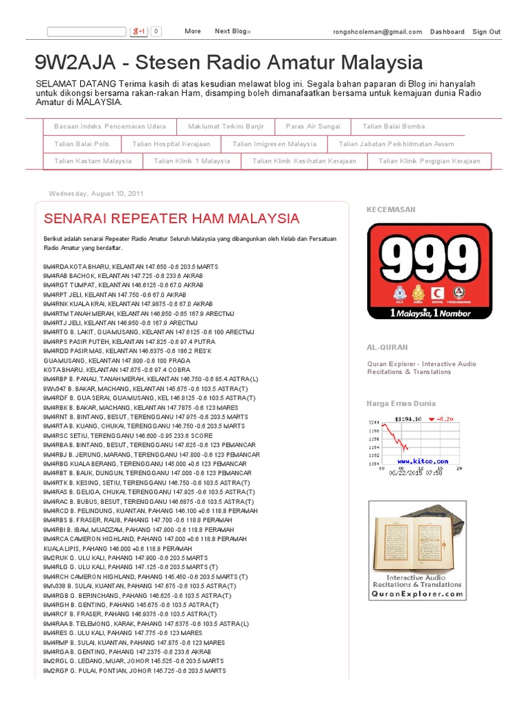 9w2aja Stesen Radio Amatur Malaysia Senarai Repeater Ham Malaysia Pdf