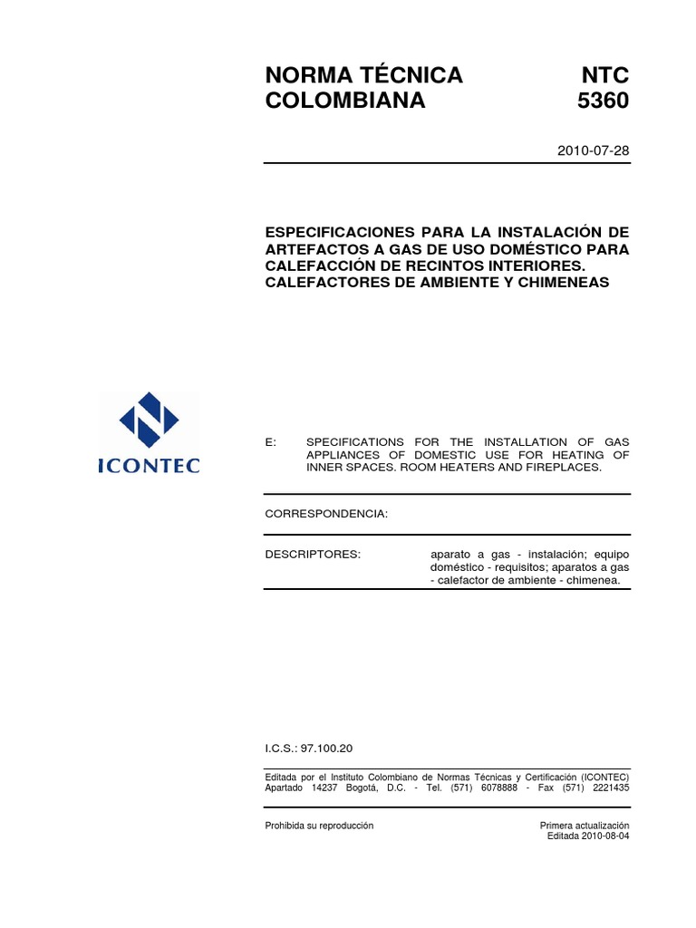 Instalación de Calefactores a Gas NTC 5360 | PDF | Tubería (transporte ...