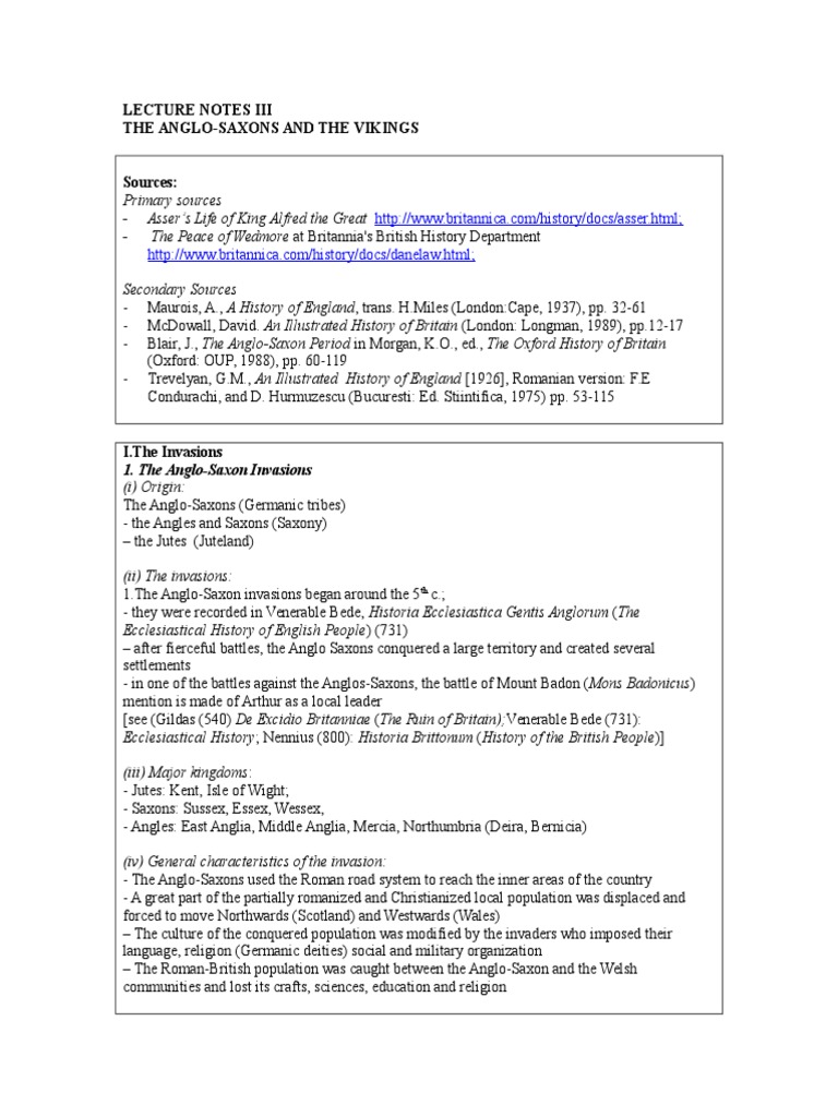 Lecture Notes Iii The Anglo-Saxons and The Vikings | PDF | Anglo Saxons ...