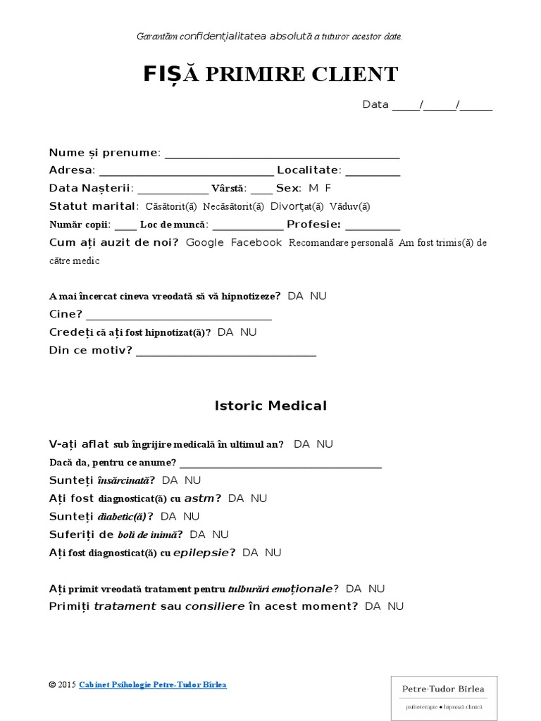 Fisa Primire Client | PDF