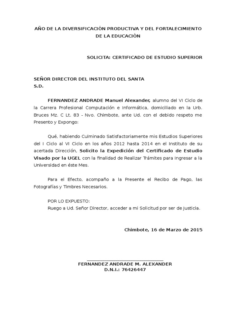 Modelo de Solicitud de Certificado de Estudio | PDF