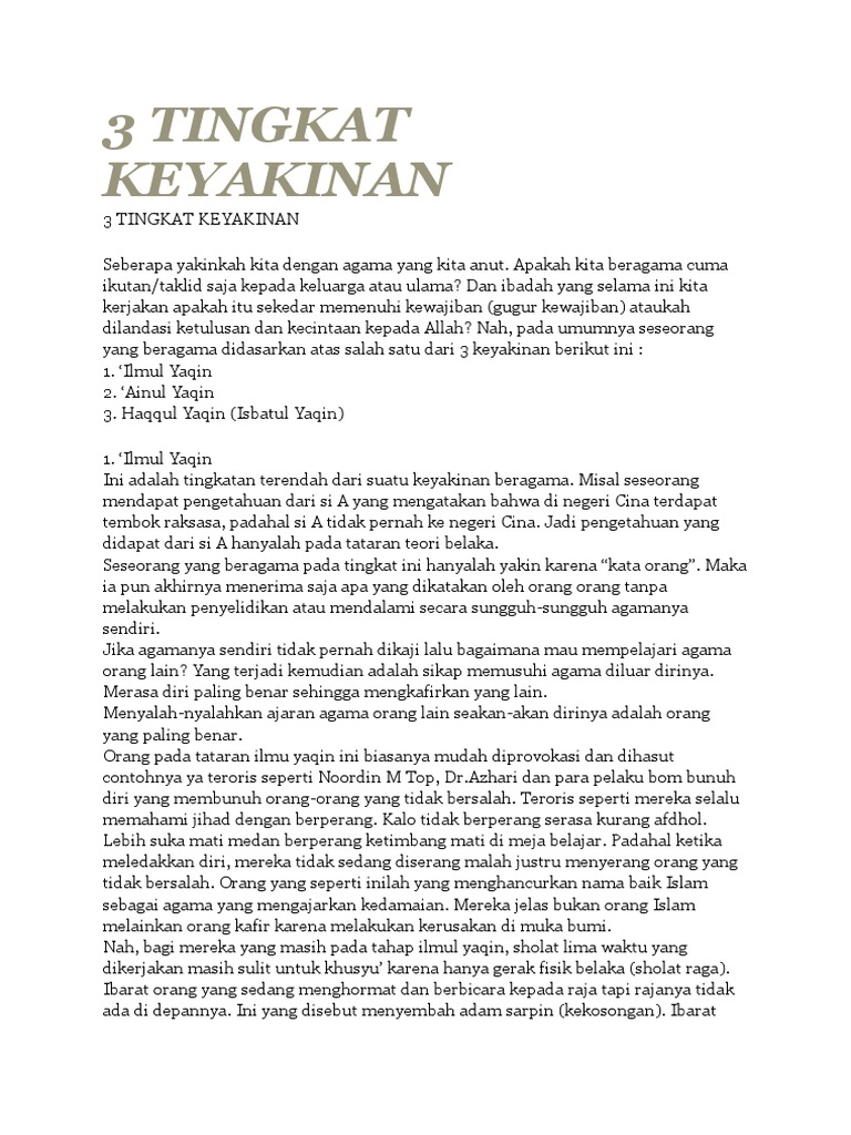 3 Tingkat Keyakinan dalam Beragama | PDF