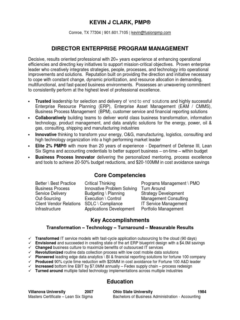 Enterprise Program Management Director in Houston TX Resume Kevin Clark ...